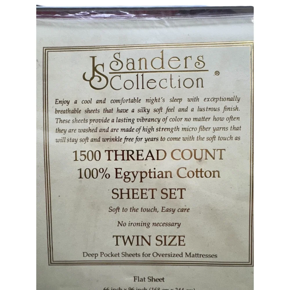 Jessica Sanders Twin Sheet Set 1500 Thread Count‎ Red 100% Egyptian Cotton NWT